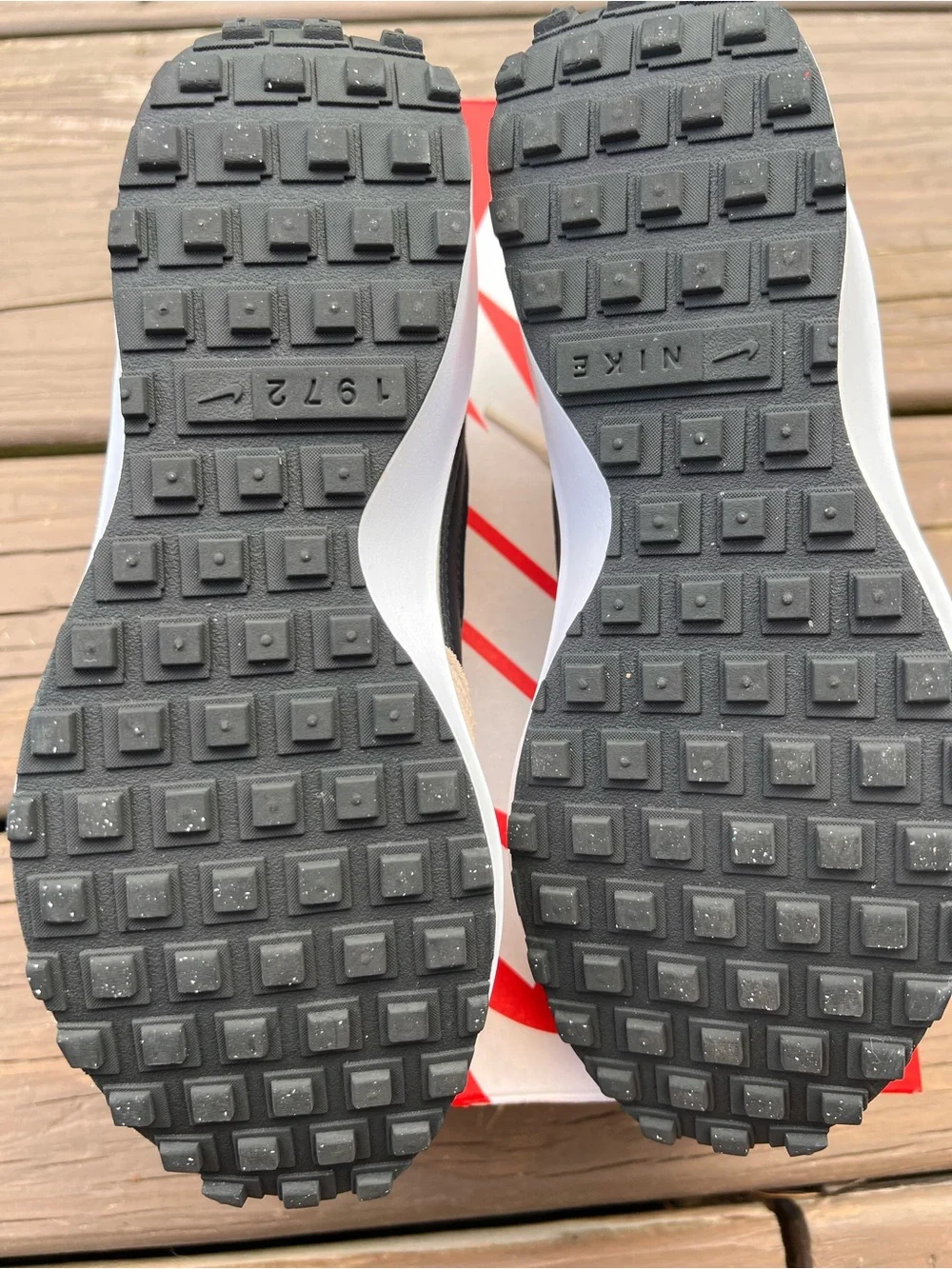 Women’s Nike Waffle Debut Sneakers - Black, Cream & Tan.